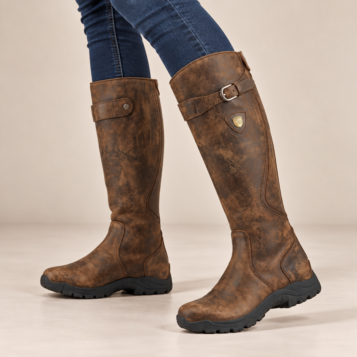 Amy | Chic Knee High Boots with Buckle and Low Heel