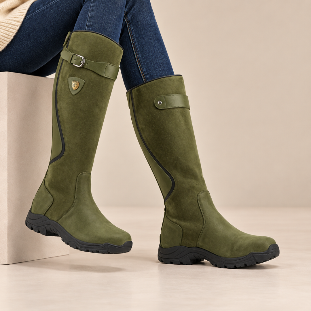 Amy | Chic Knee High Boots with Buckle and Low Heel