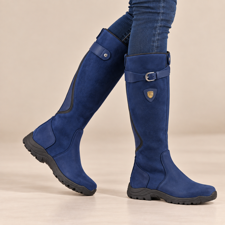 Amy | Chic Knee High Boots with Buckle and Low Heel