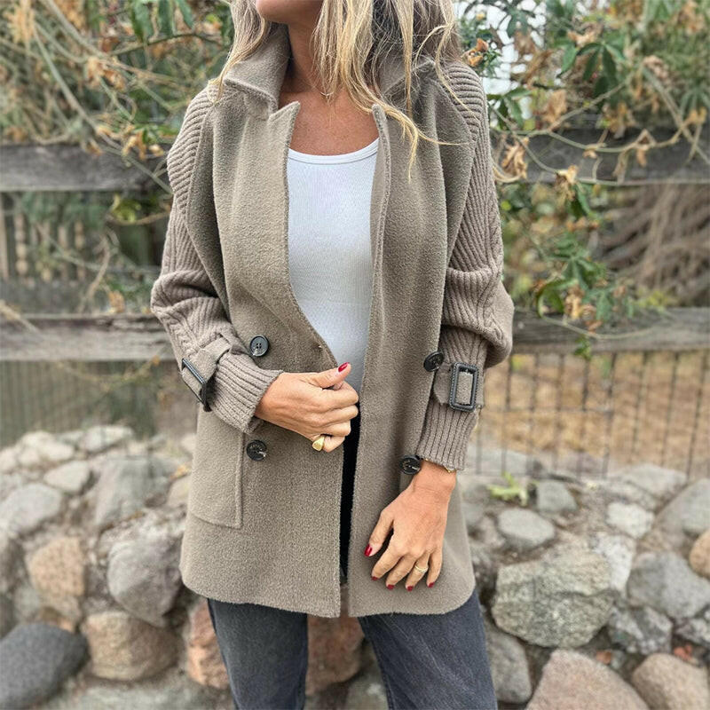 Amy | Classic Double-Breasted Ribbed Sleeve Winter Coat