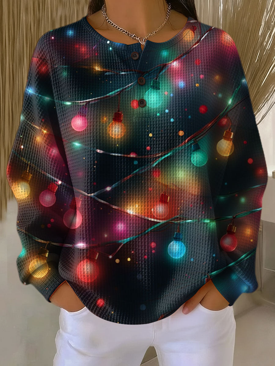 Amy | Stylish Christmas Lights Henley Knit Sweater