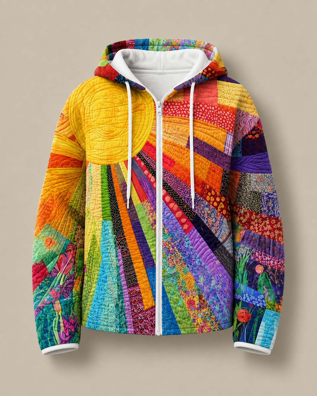 Amy | Sunburst Patchwork Quilted Zip Up Hoodie