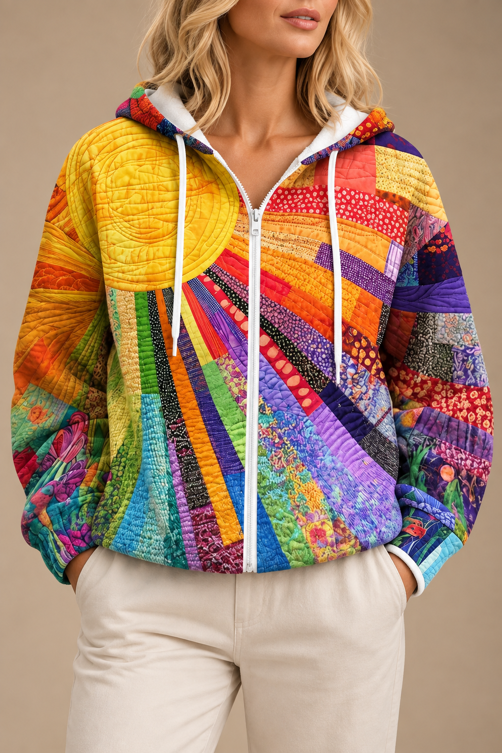 Amy | Sunburst Patchwork Quilted Zip Up Hoodie