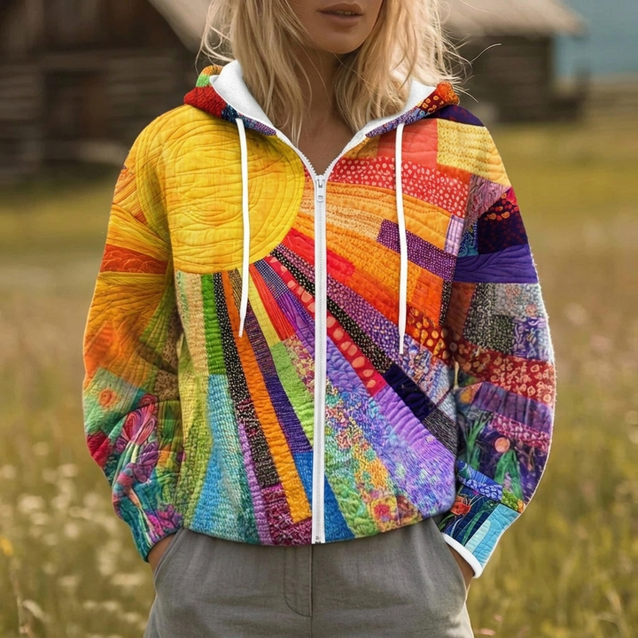 Amy | Sunburst Patchwork Quilted Zip Up Hoodie