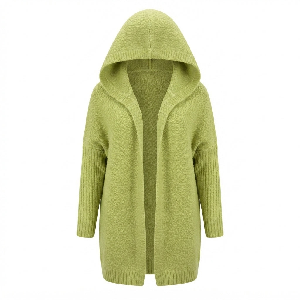 Andrea | Poleret Oversized Cardigan Dame med Hætte og Flagermusærmer