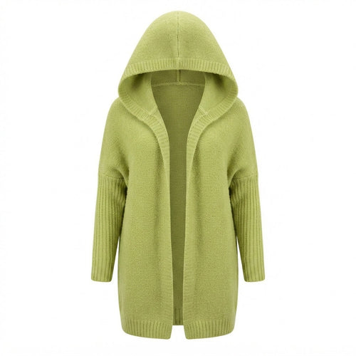 Andrea | Poleret Oversized Cardigan Dame med Hætte og Flagermusærmer
