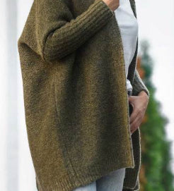 Andrea | Poleret Oversized Cardigan Dame med Hætte og Flagermusærmer