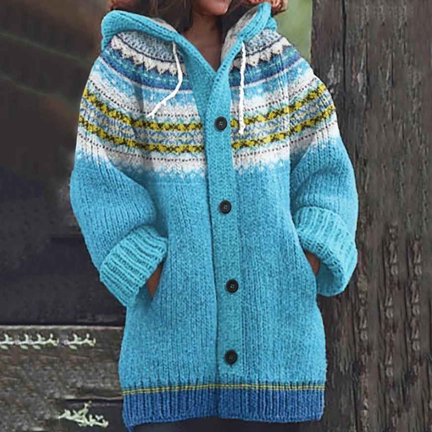 Andrea | Relaxed Fair Isle Long Hooded Cardigan