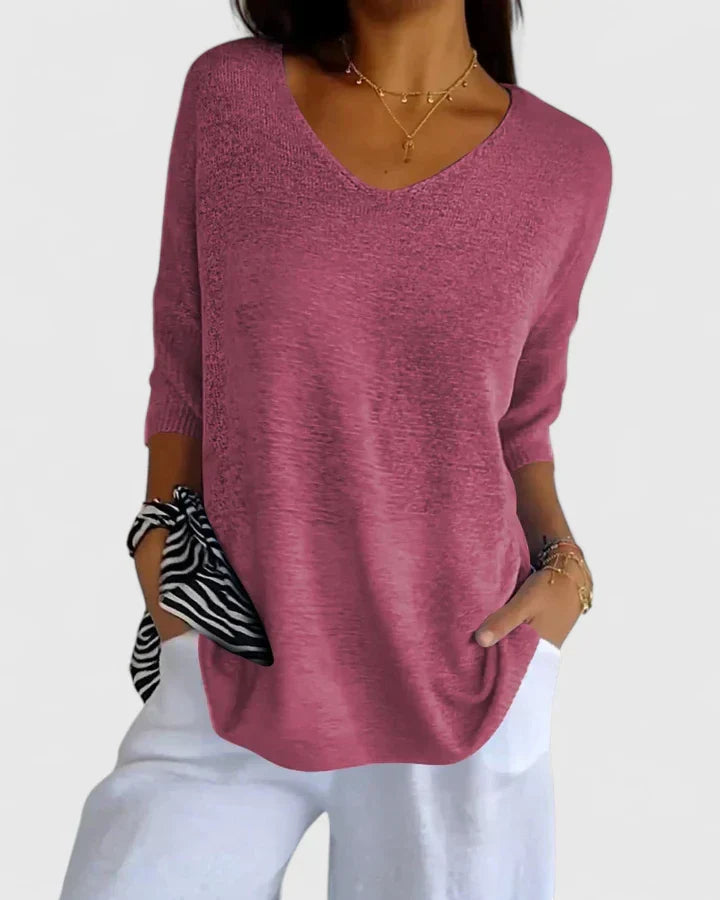 Andrea | Relaxed V-Neck Tunic Knit Sweater