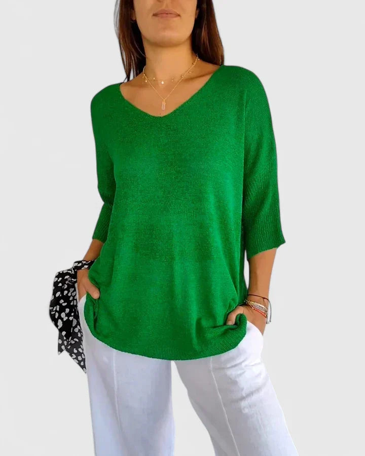 Andrea | Relaxed V-Neck Tunic Knit Sweater