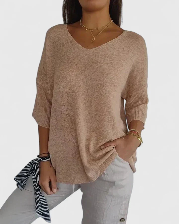 Andrea | Relaxed V-Neck Tunic Knit Sweater