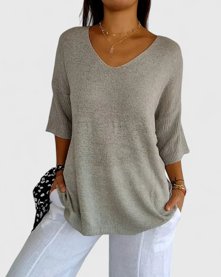 Andrea | Relaxed V-Neck Tunic Knit Sweater