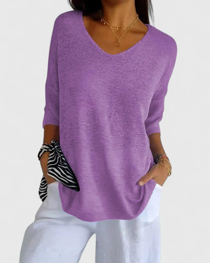 Andrea | Relaxed V-Neck Tunic Knit Sweater