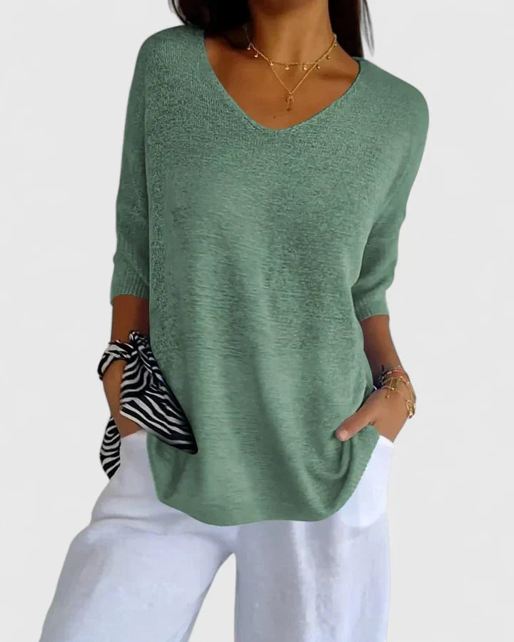 Andrea | Relaxed V-Neck Tunic Knit Sweater