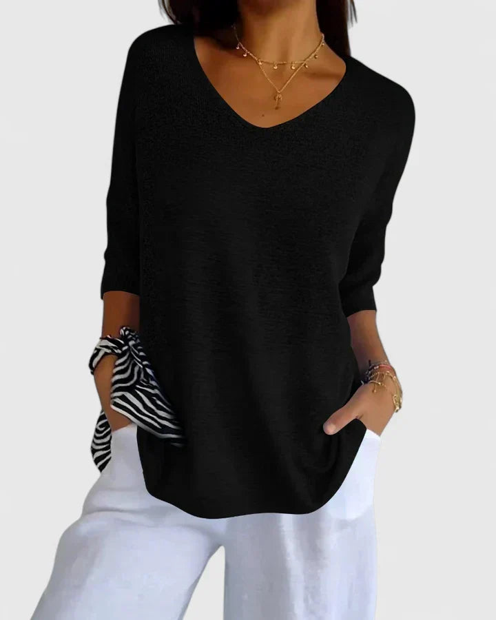 Andrea | Relaxed V-Neck Tunic Knit Sweater