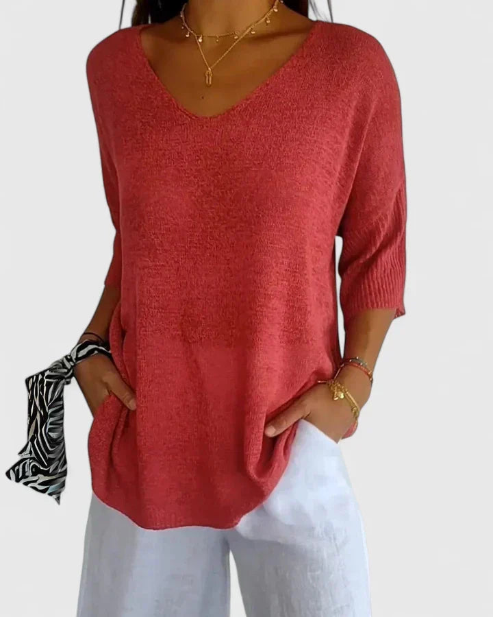 Andrea | Relaxed V-Neck Tunic Knit Sweater