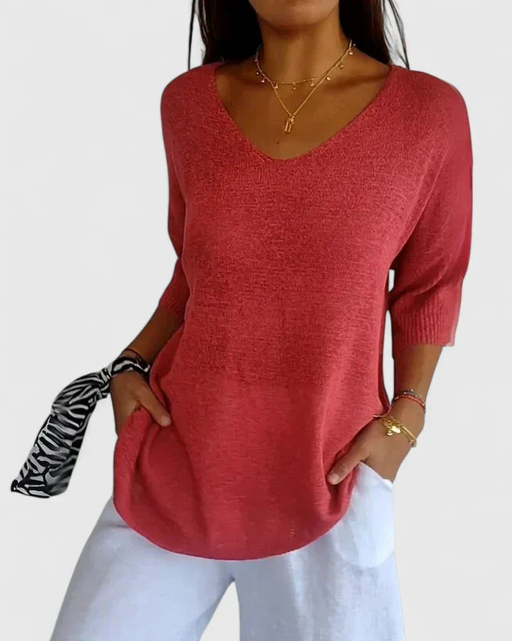 Andrea | Relaxed V-Neck Tunic Knit Sweater