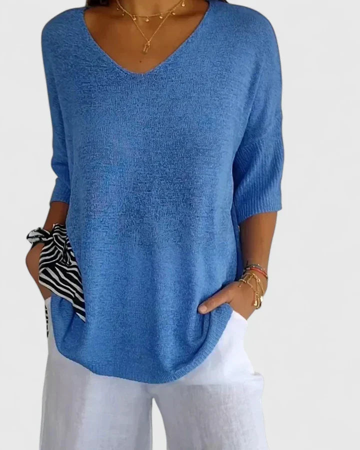 Andrea | Relaxed V-Neck Tunic Knit Sweater