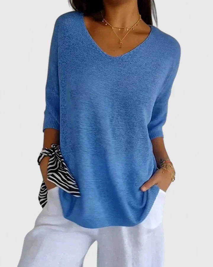 Andrea | Relaxed V-Neck Tunic Knit Sweater