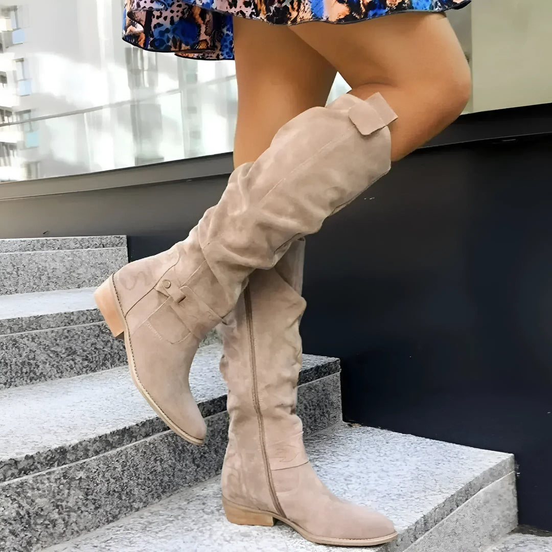 Andrea | Slouchy Low Heel Knee High Boots