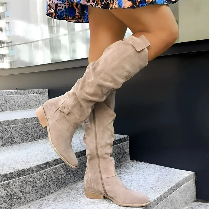 Andrea | Slouchy Low Heel Knee High Boots