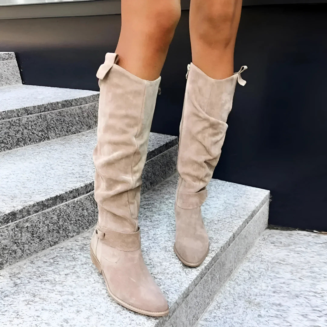 Andrea | Slouchy Low Heel Knee High Boots
