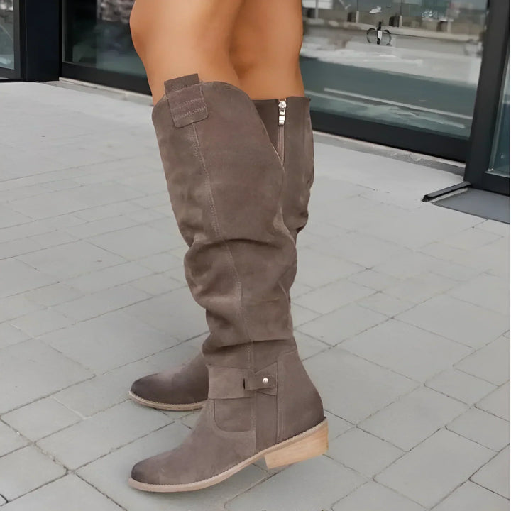Andrea | Slouchy Low Heel Knee High Boots