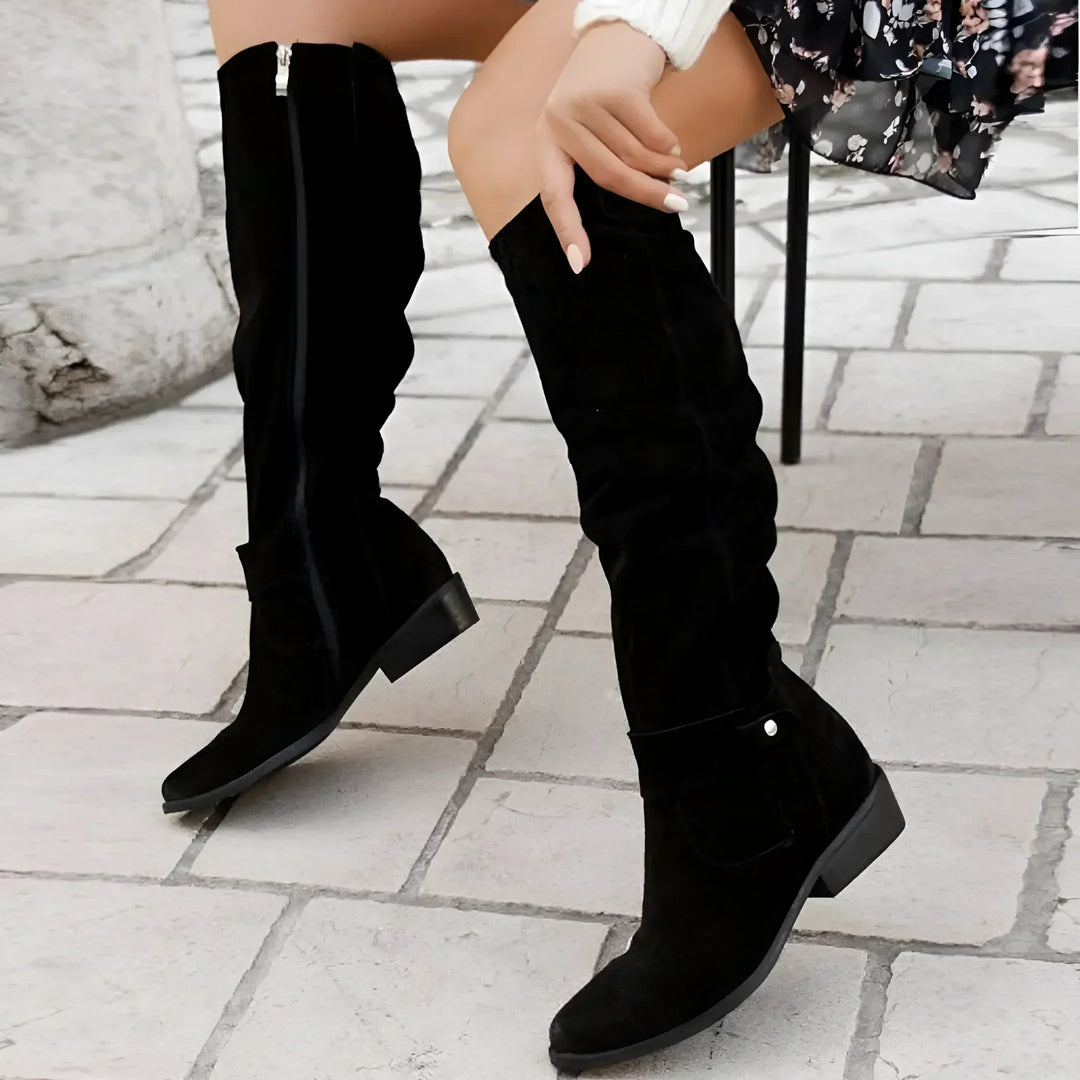Andrea | Slouchy Low Heel Knee High Boots