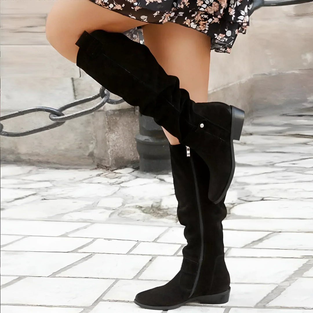 Andrea | Slouchy Low Heel Knee High Boots