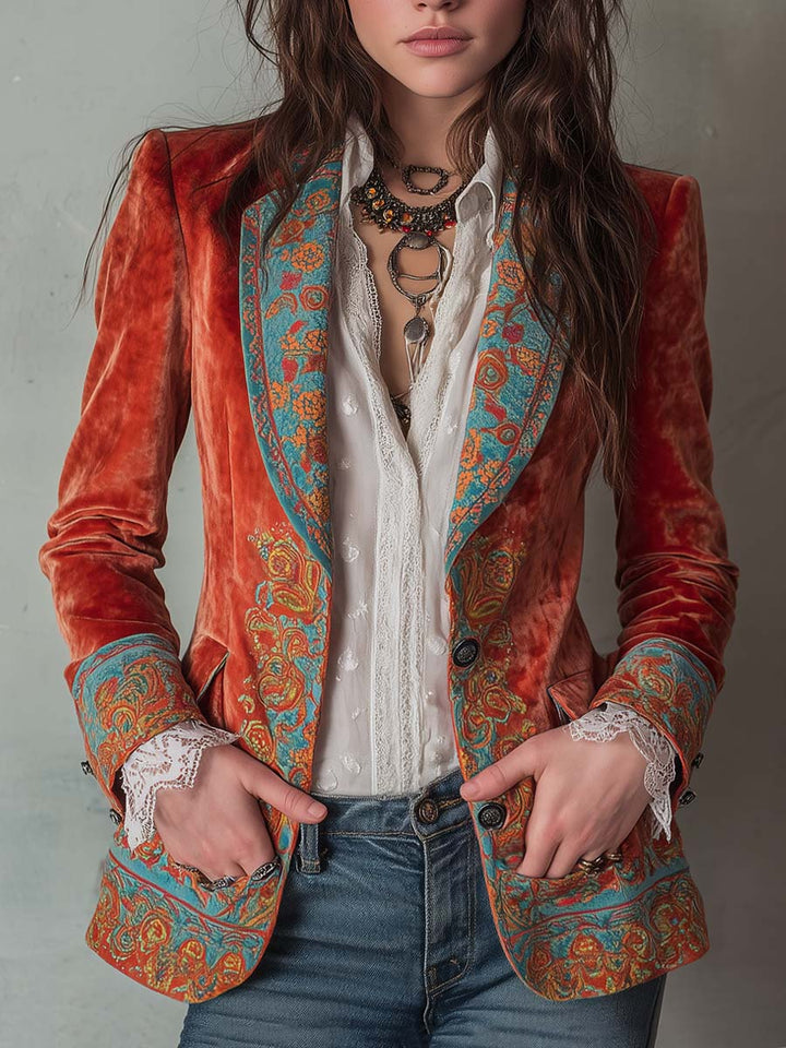Andrea | Stylish Retro Floral Print Tailored Blazer