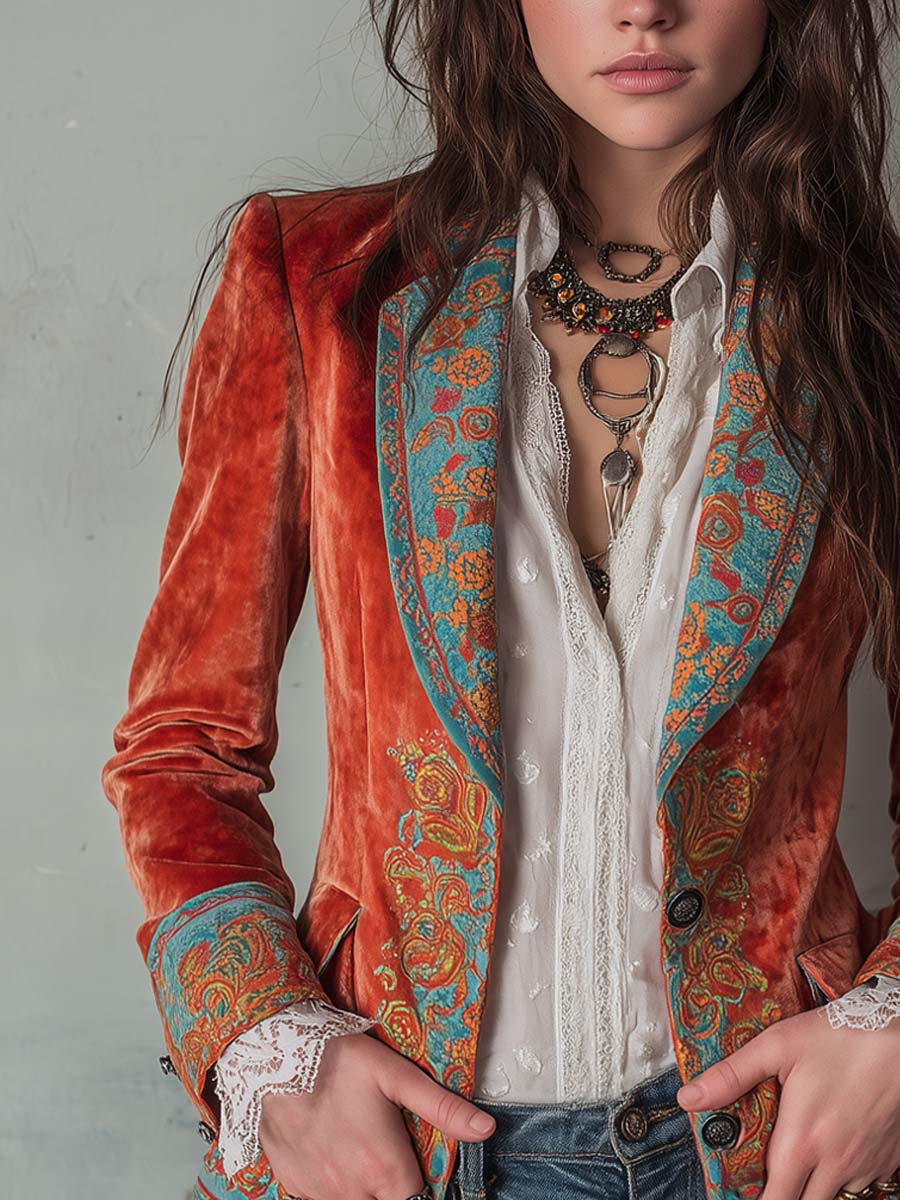 Andrea | Stylish Retro Floral Print Tailored Blazer