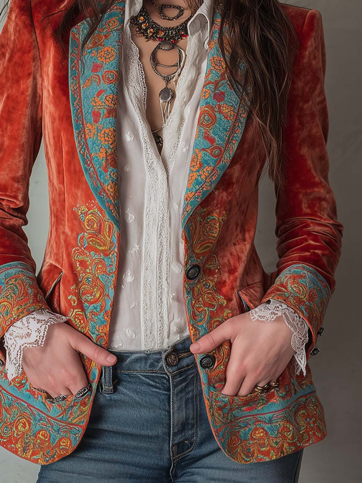 Andrea | Stylish Retro Floral Print Tailored Blazer