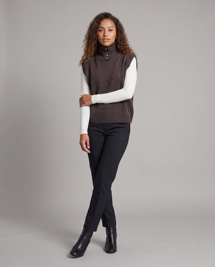 Angela | Classic High Neck Button Sweater Vest