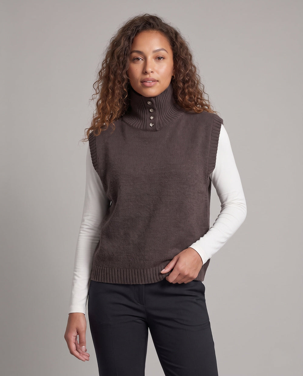 Angela | Classic High Neck Button Sweater Vest