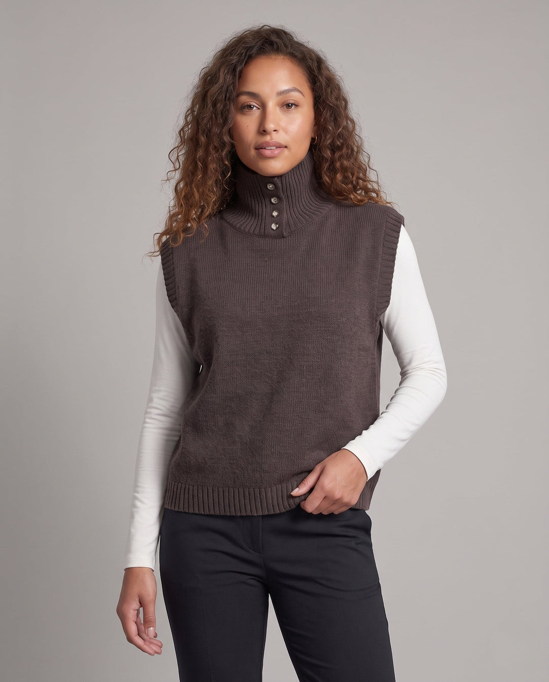 Angela | Classic High Neck Button Sweater Vest