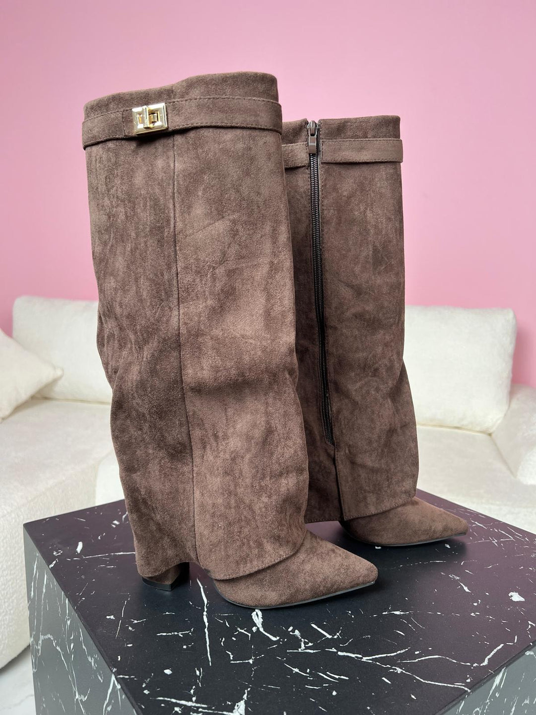 Angela | Effortless Fold-Over Pointed Toe Knee High Boots