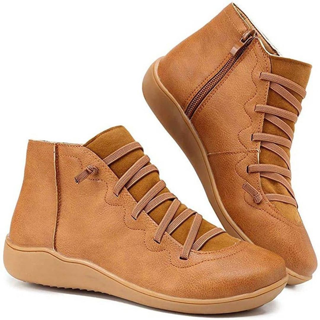 Angela | Effortless Lace-Up Side-Zip Flat Ankle Boots