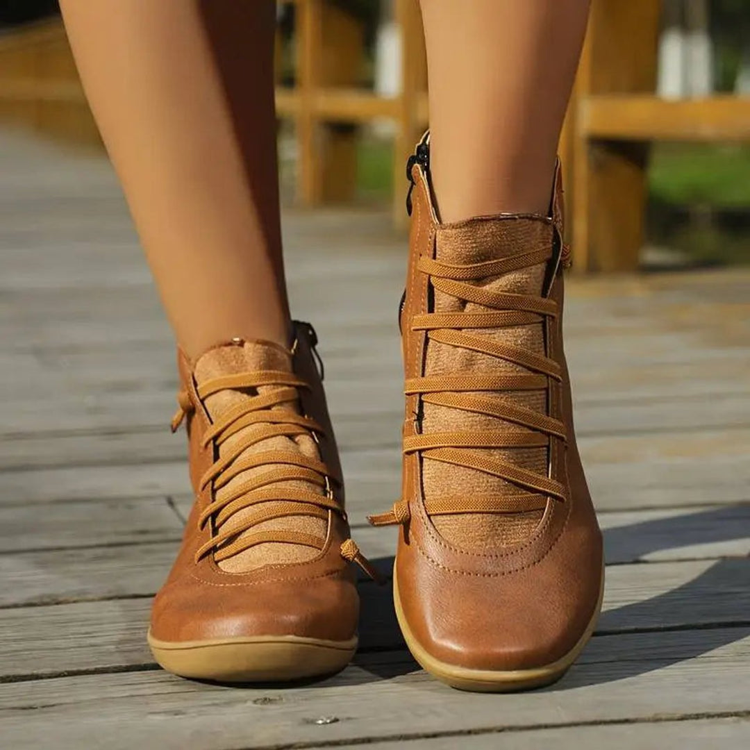 Angela | Effortless Lace-Up Side-Zip Flat Ankle Boots