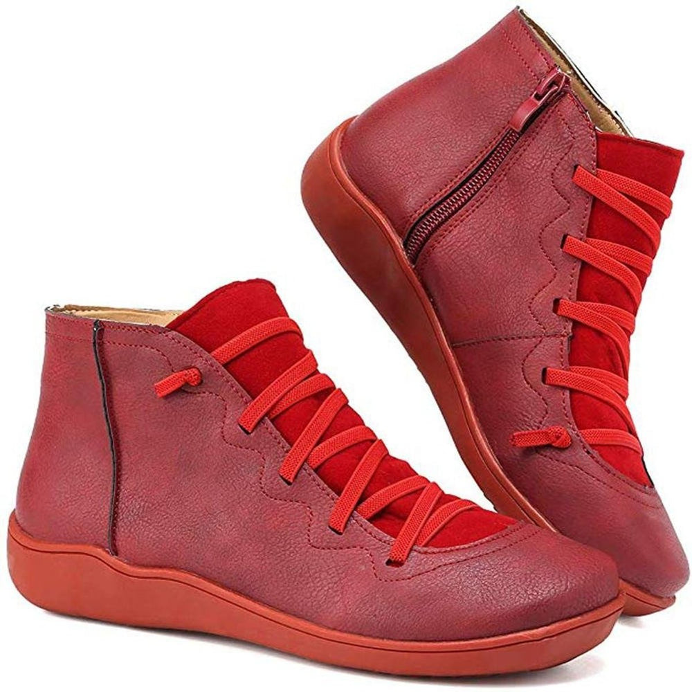 Angela | Effortless Lace-Up Side-Zip Flat Ankle Boots