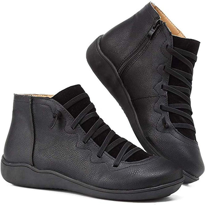 Angela | Effortless Lace-Up Side-Zip Flat Ankle Boots