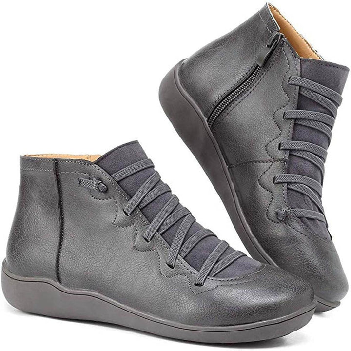 Angela | Effortless Lace-Up Side-Zip Flat Ankle Boots