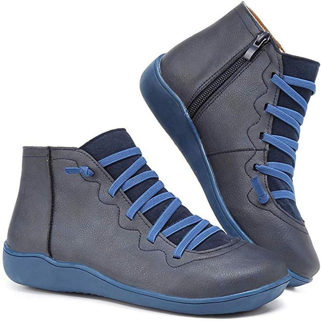 Angela | Effortless Lace-Up Side-Zip Flat Ankle Boots