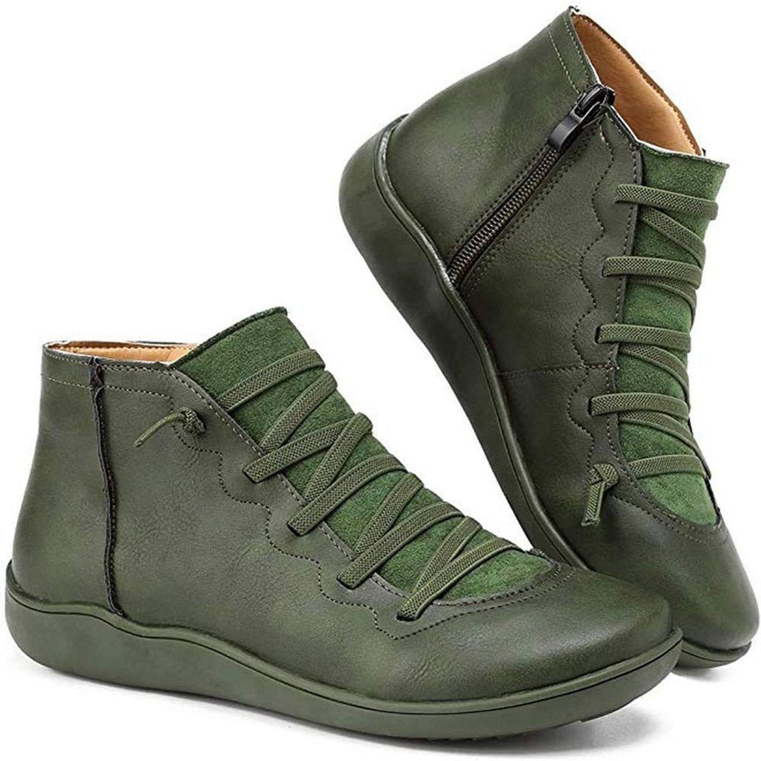 Angela | Effortless Lace-Up Side-Zip Flat Ankle Boots