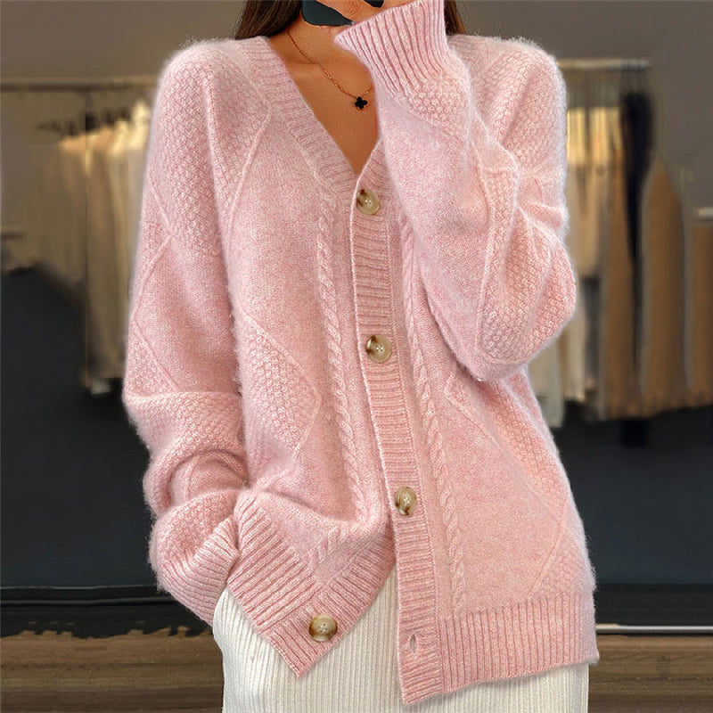 Angela | Graceful Cable-Knit Button-Front Cardigan Sweater