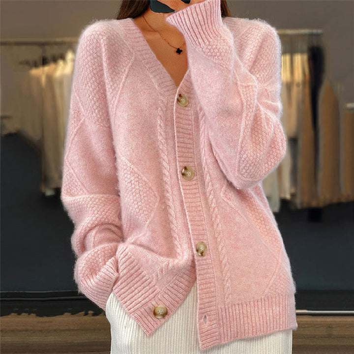 Angela | Graceful Cable-Knit Button-Front Cardigan Sweater