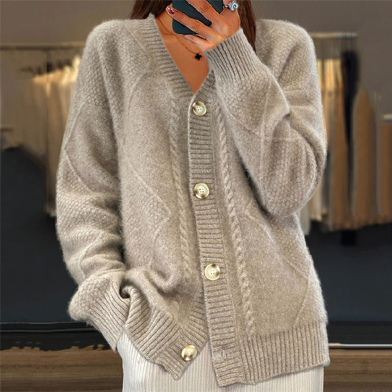 Angela | Graceful Cable-Knit Button-Front Cardigan Sweater