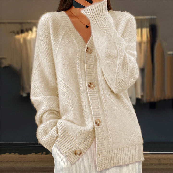 Angela | Graceful Cable-Knit Button-Front Cardigan Sweater