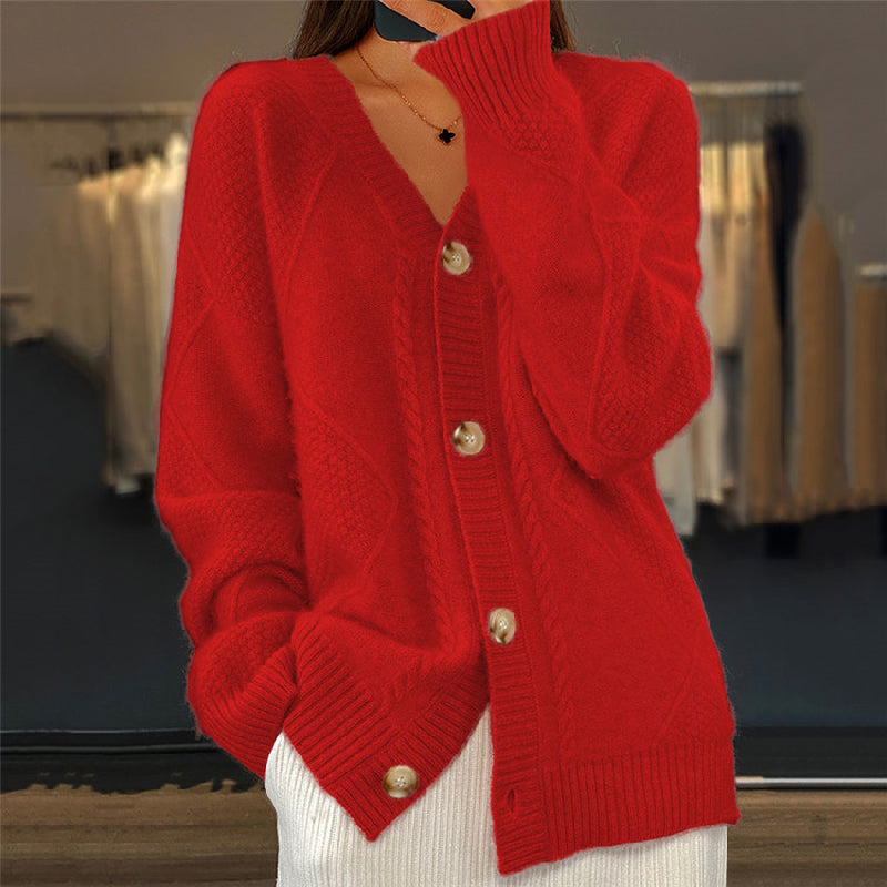 Angela | Graceful Cable-Knit Button-Front Cardigan Sweater