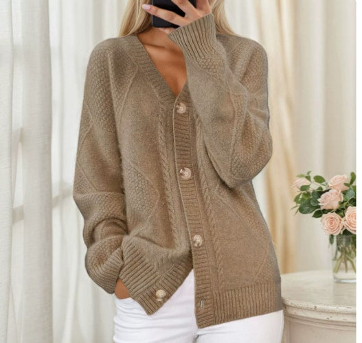 Angela | Graceful Cable-Knit Button-Front Cardigan Sweater