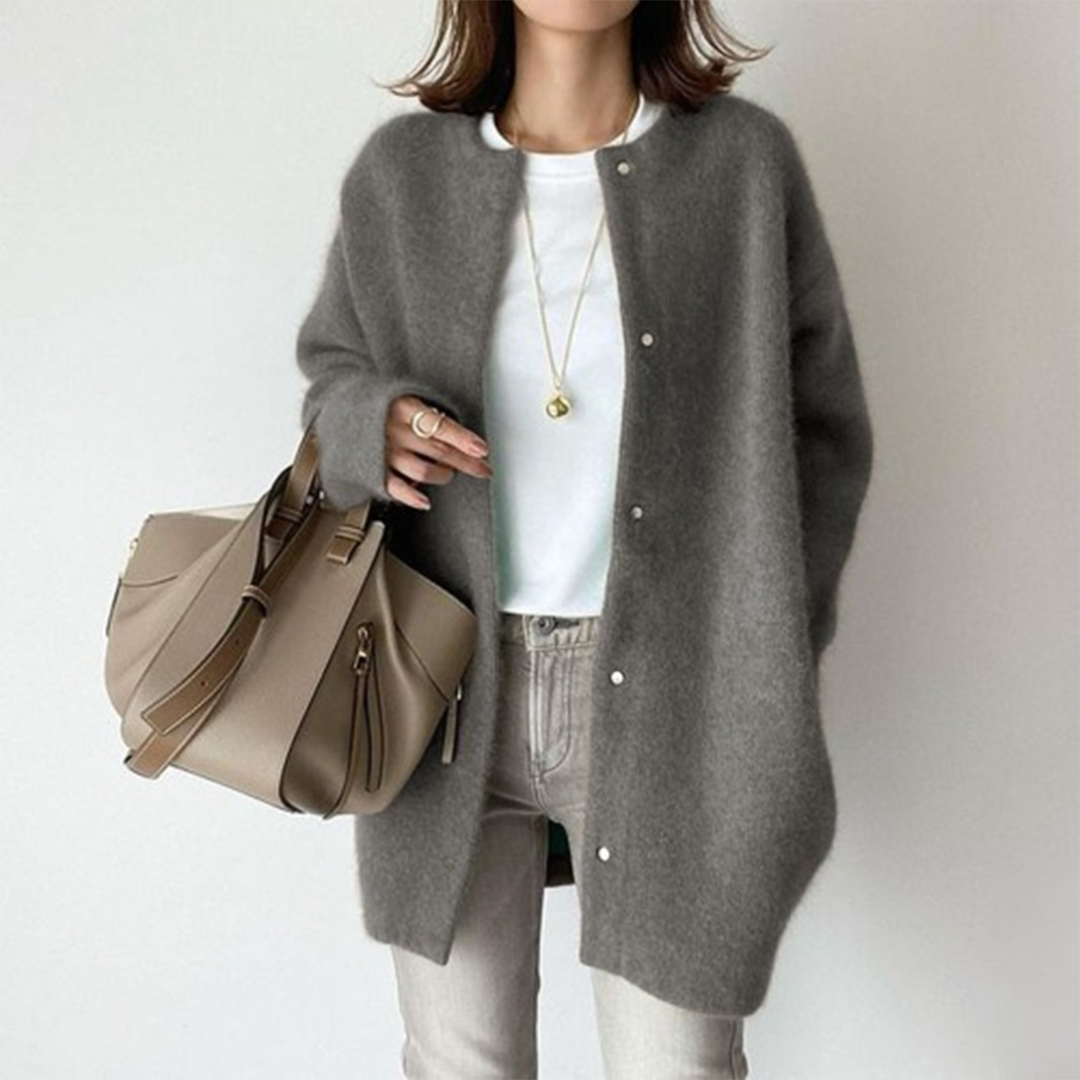 Angela | Polished Long Sleeve Button Front Longline Cardigan